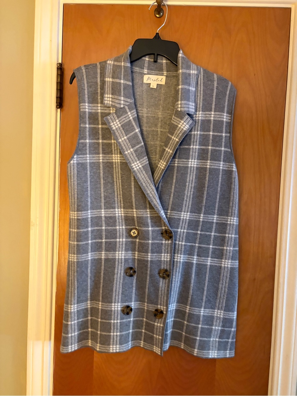 Marled Gray Plaid Double-Breasted Sleeveless Vest